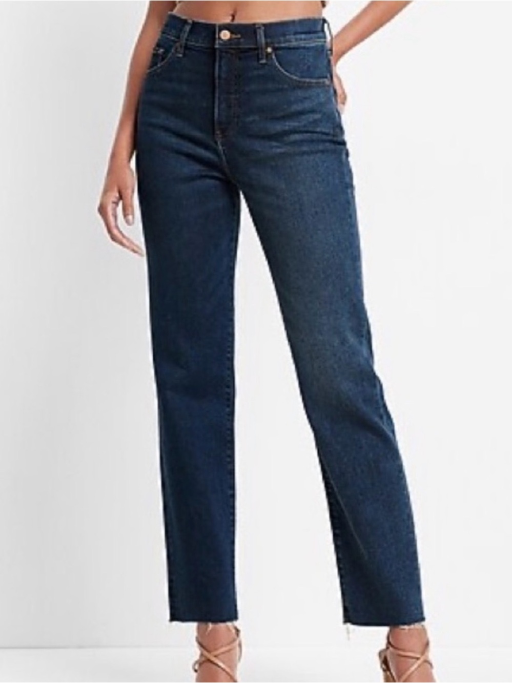 Express Dark Wash Super High Rise Modern Straight Leg Jeans 6